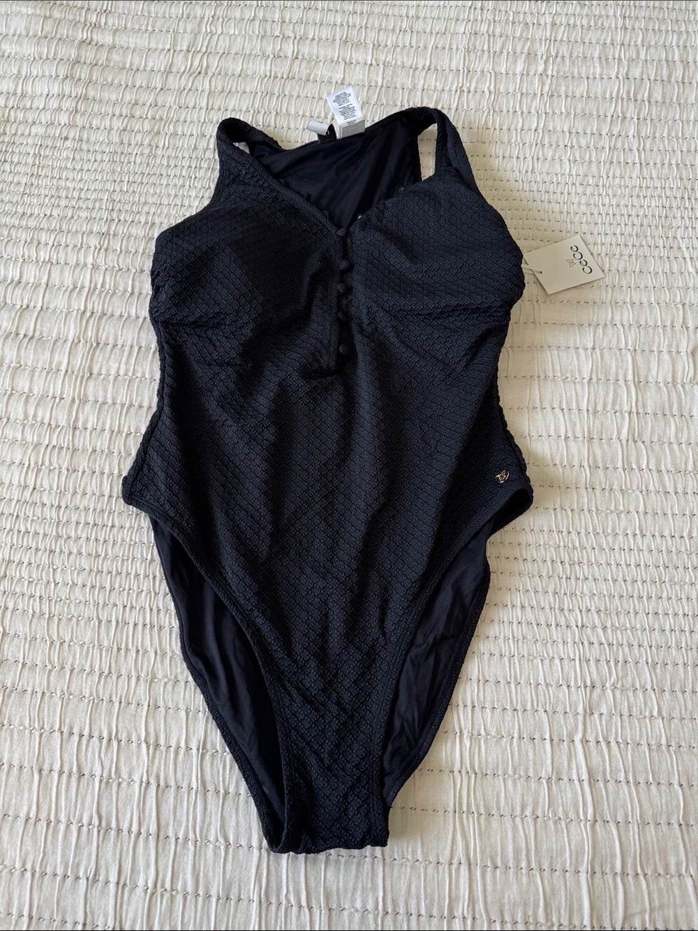 CeCe Black Textured One-Piece Swimsuit